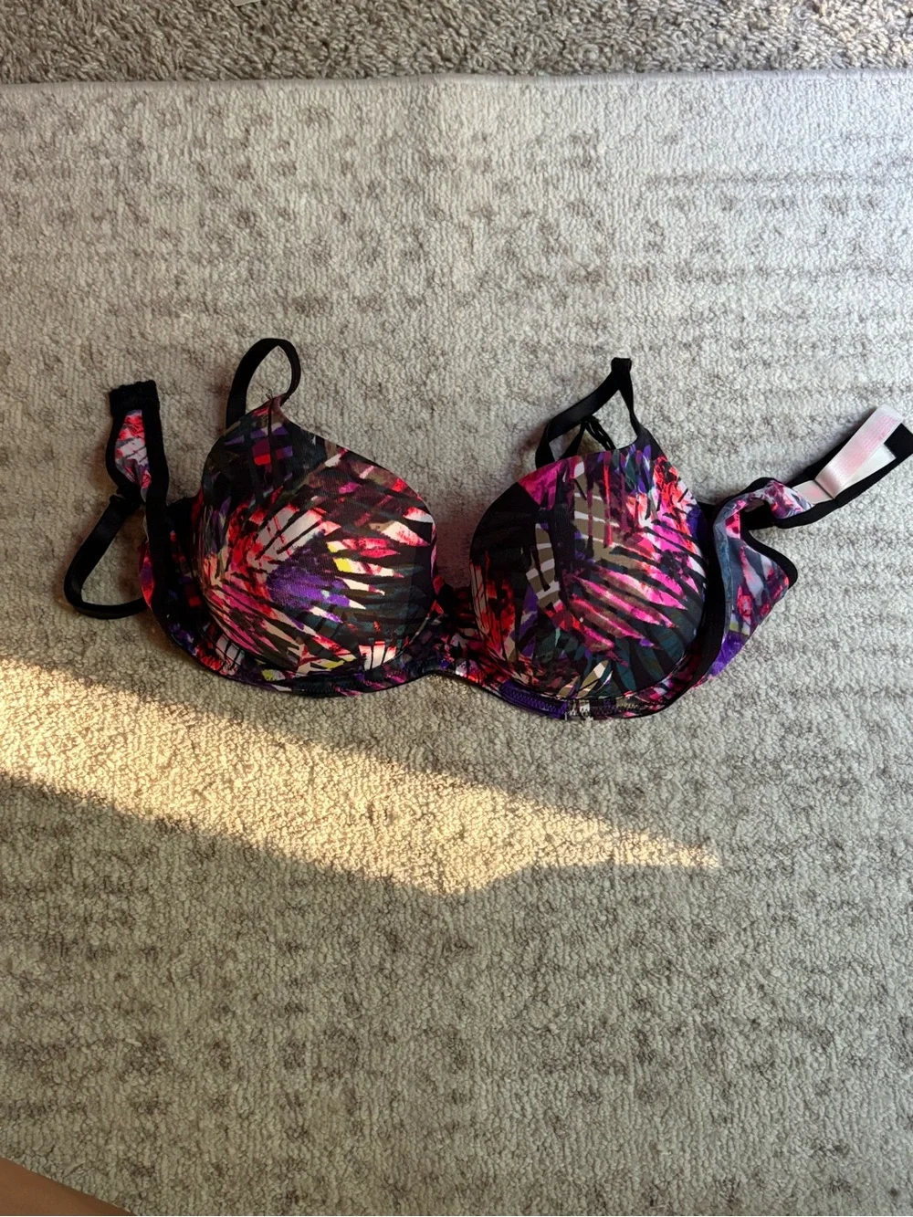 PINK Victoria's Secret Black Bra with Pink and Purple Abstract Print